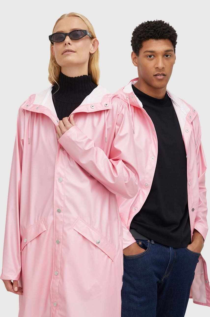 Rains geacă de ploaie 12020 Long Jacket culoarea roz, de tranzitie 12020.2-20.Pink.Sk