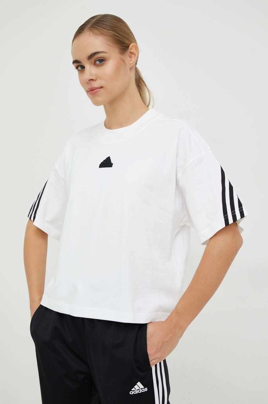 Adidas tricou din bumbac culoarea alb