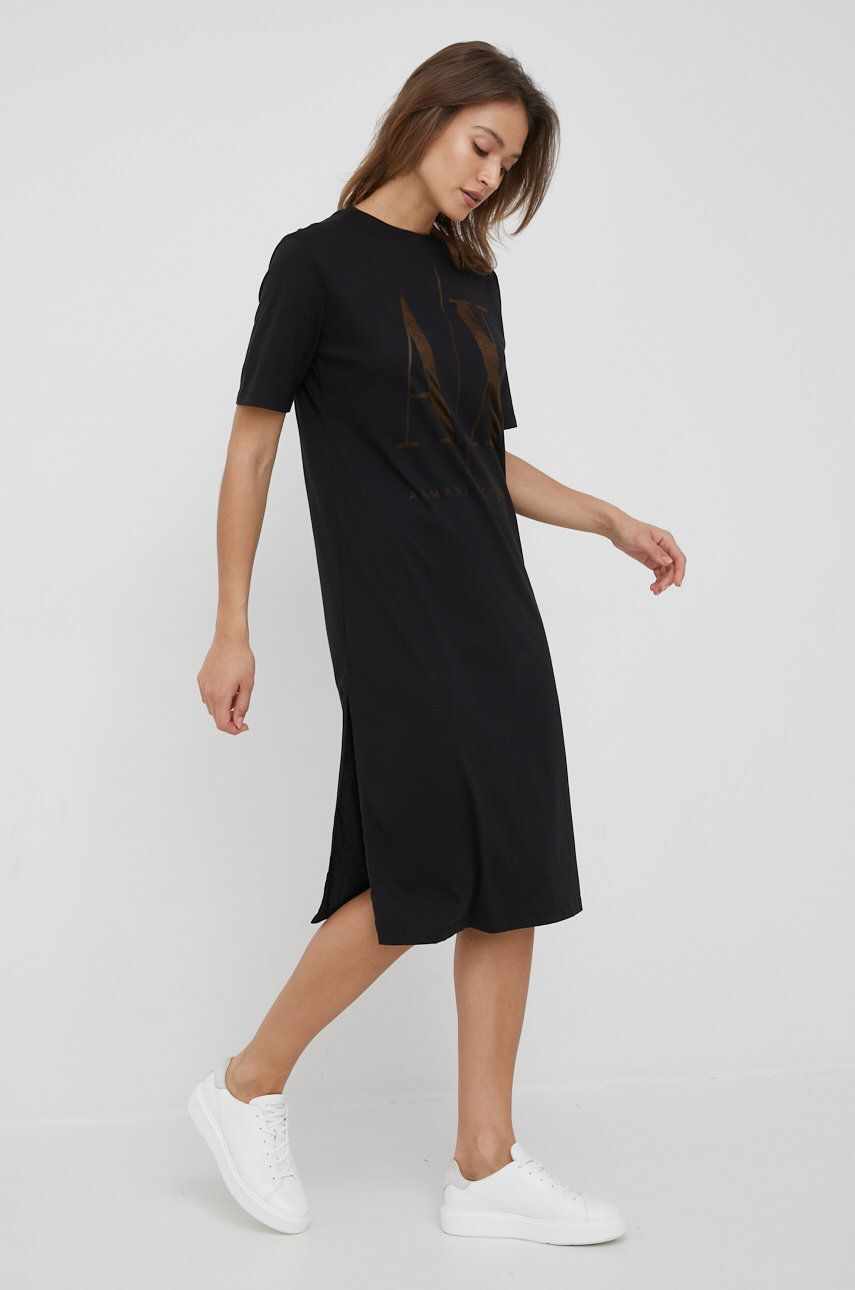 Armani Exchange rochie culoarea negru, midi, drept