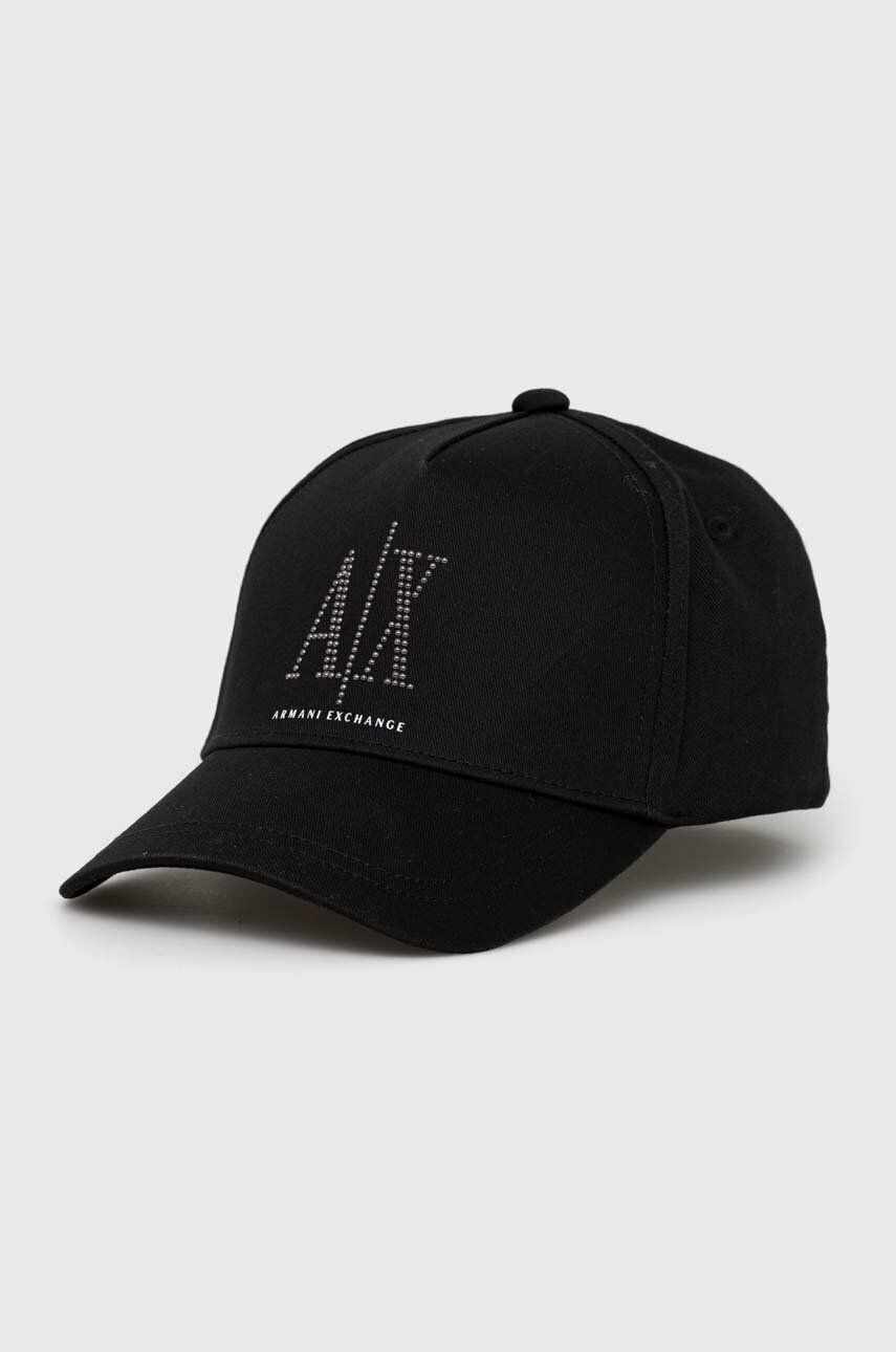 Armani Exchange șapcă de baseball din bumbac culoarea negru, cu imprimeu