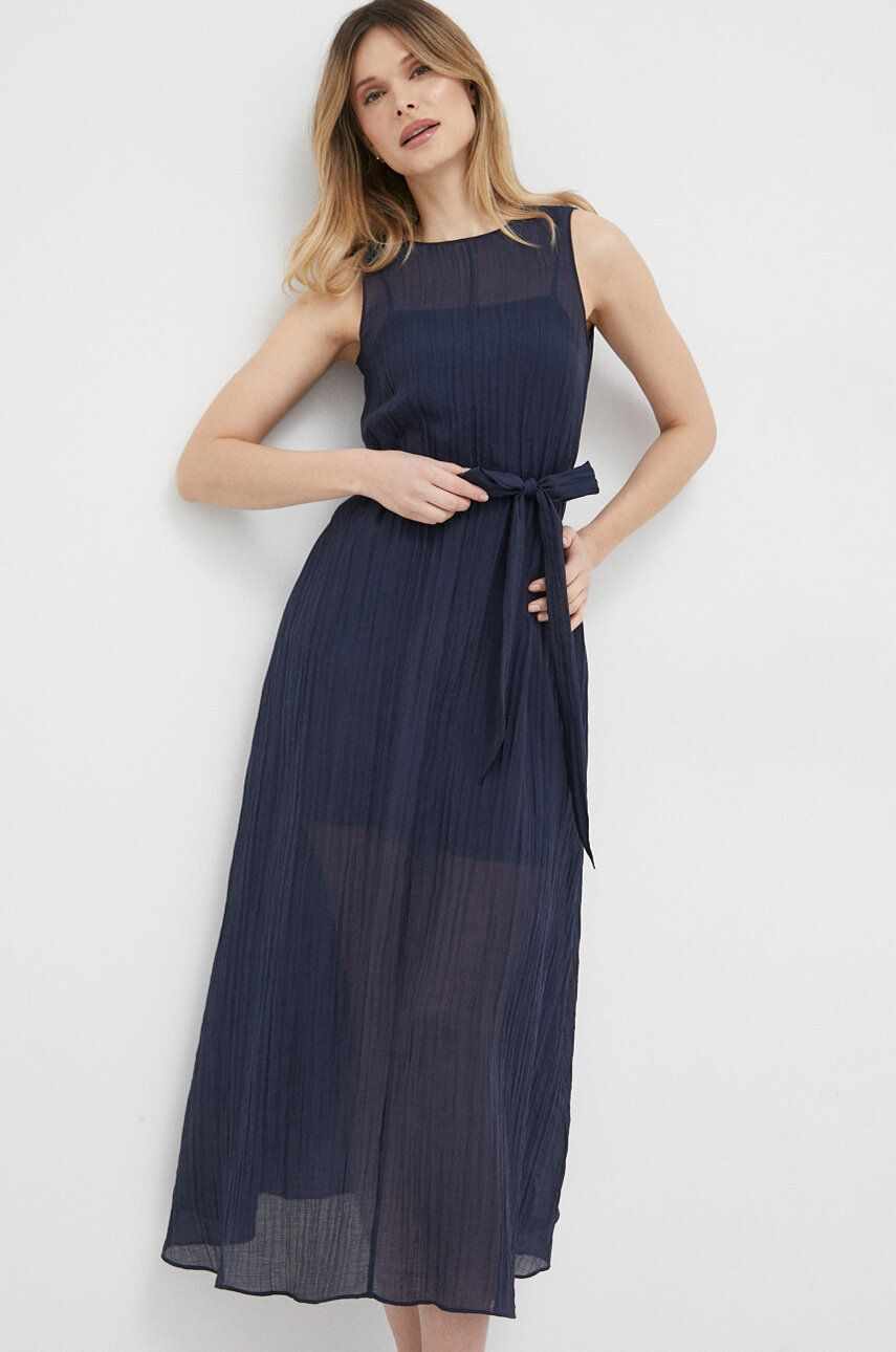 Armani Exchange rochie culoarea albastru marin, maxi, evazati