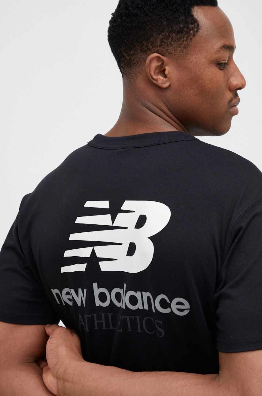 New Balance tricou din bumbac culoarea negru, cu imprimeu MT31504BK-4BK