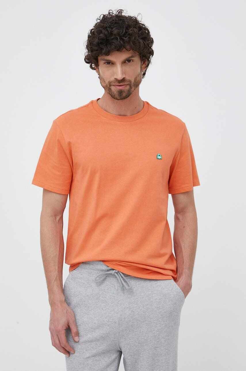 United Colors of Benetton tricou din bumbac culoarea portocaliu, neted