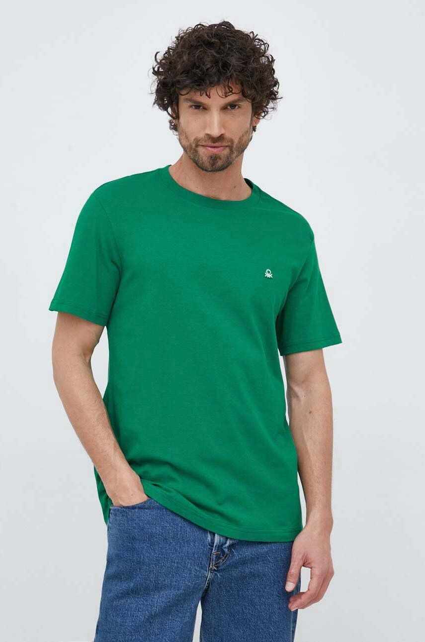 United Colors of Benetton tricou din bumbac culoarea verde, neted