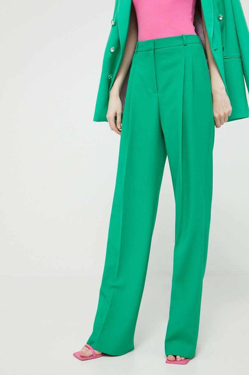 HUGO pantaloni femei, culoarea verde, lat, high waist