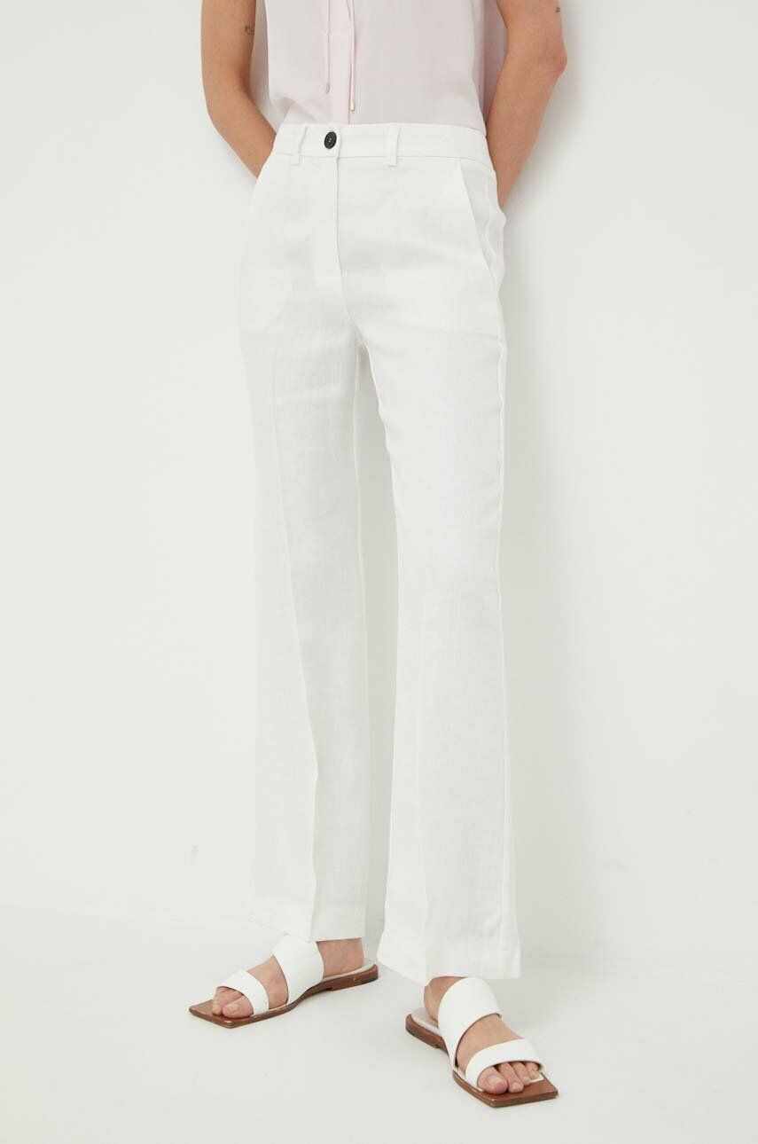 Marella pantaloni din in culoarea alb, lat, high waist