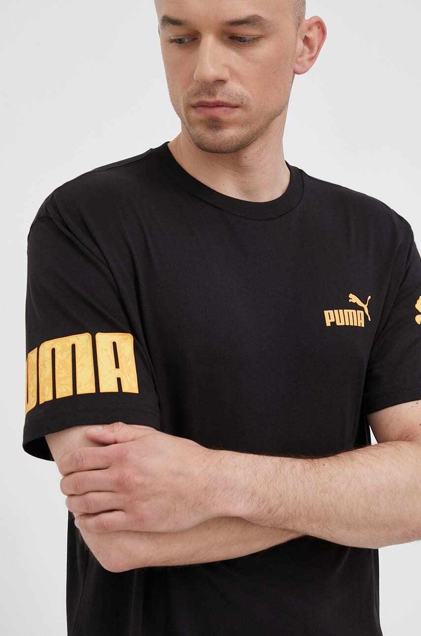 Puma tricou din bumbac culoarea negru, cu imprimeu