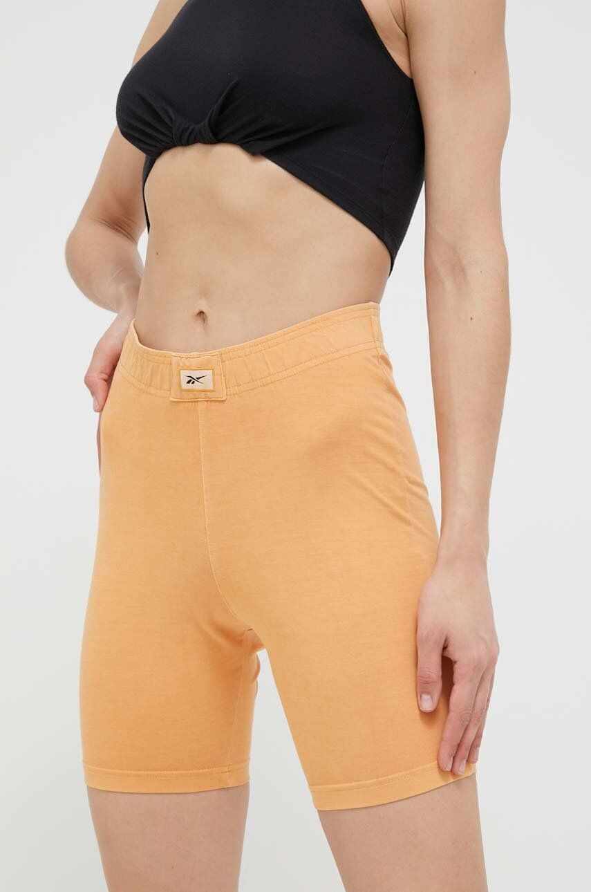 Reebok Classic pantaloni scurti femei, culoarea portocaliu, neted, high waist