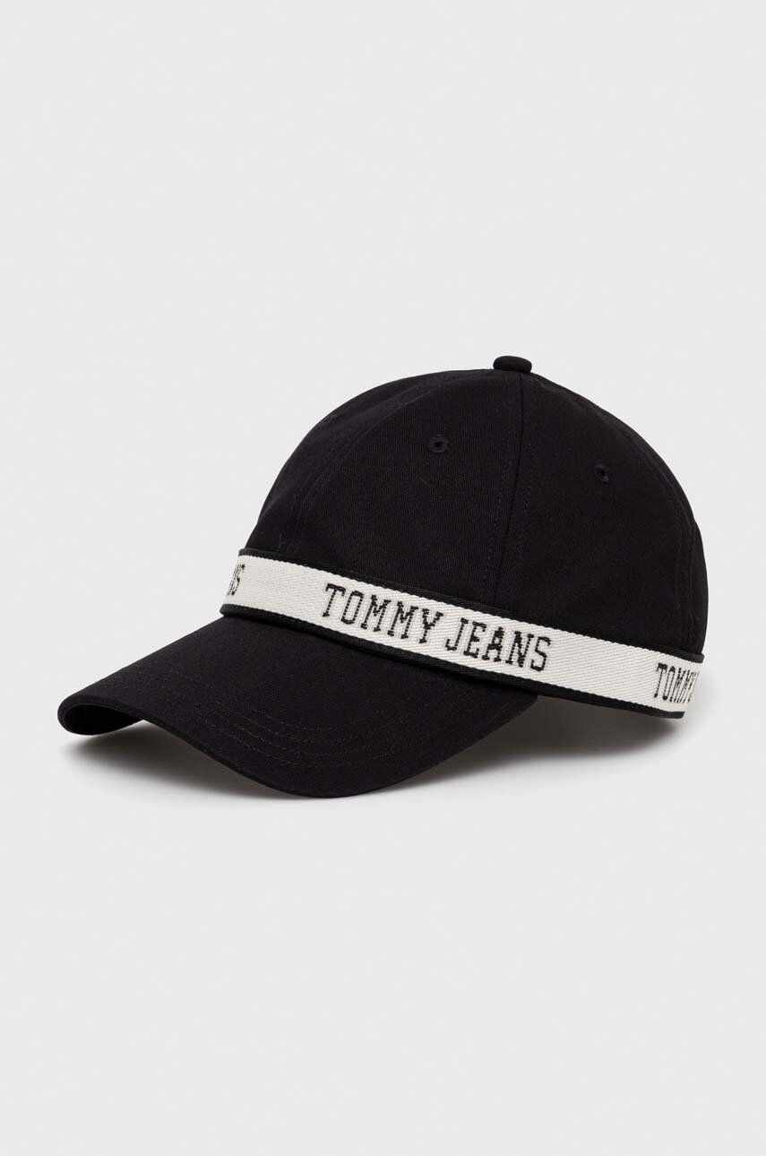 Tommy Jeans șapcă de baseball din bumbac culoarea negru, cu imprimeu