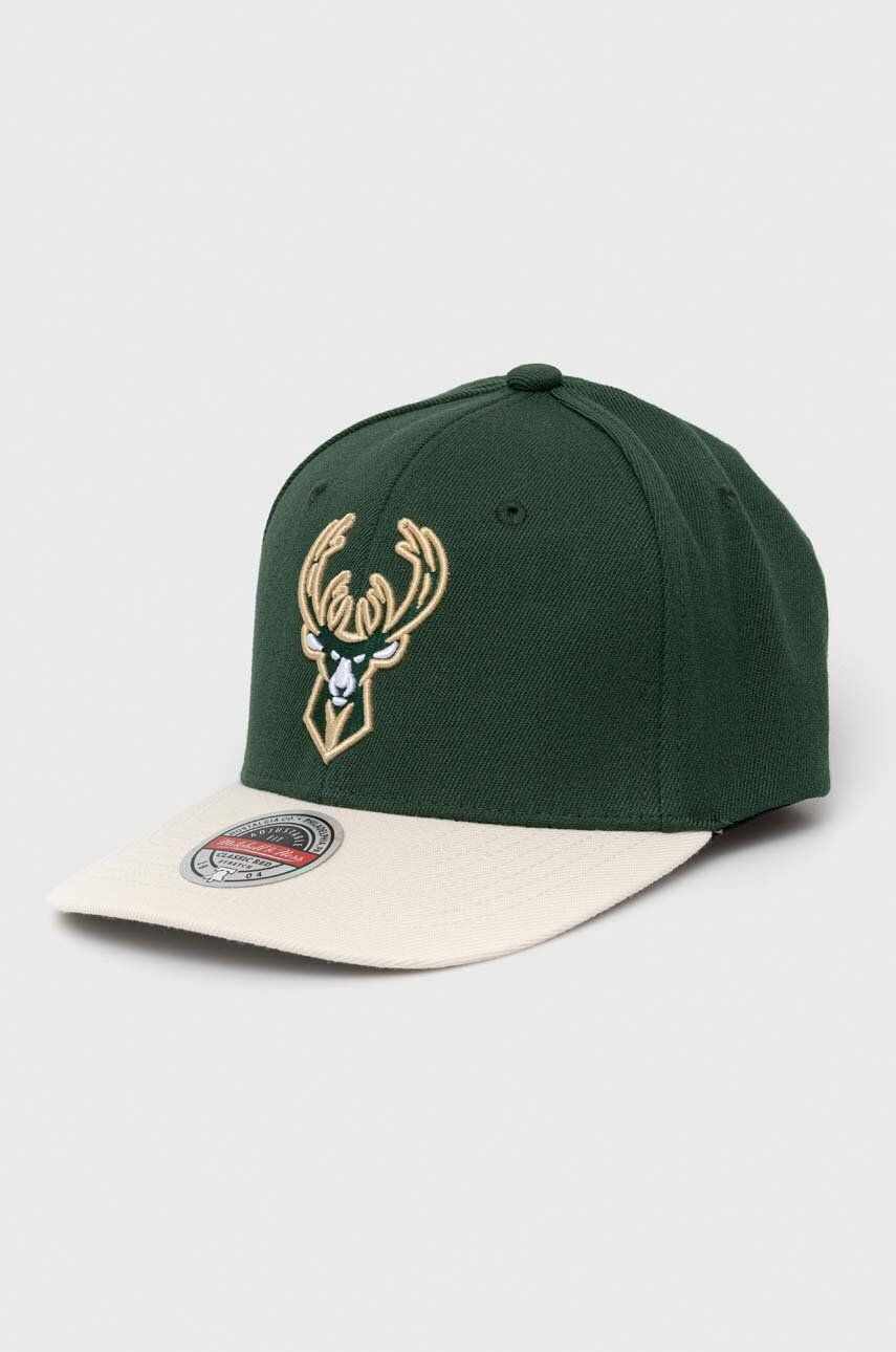 Mitchell&Ness șapcă din amestec de lână Milwaukee Bucks culoarea verde, cu imprimeu