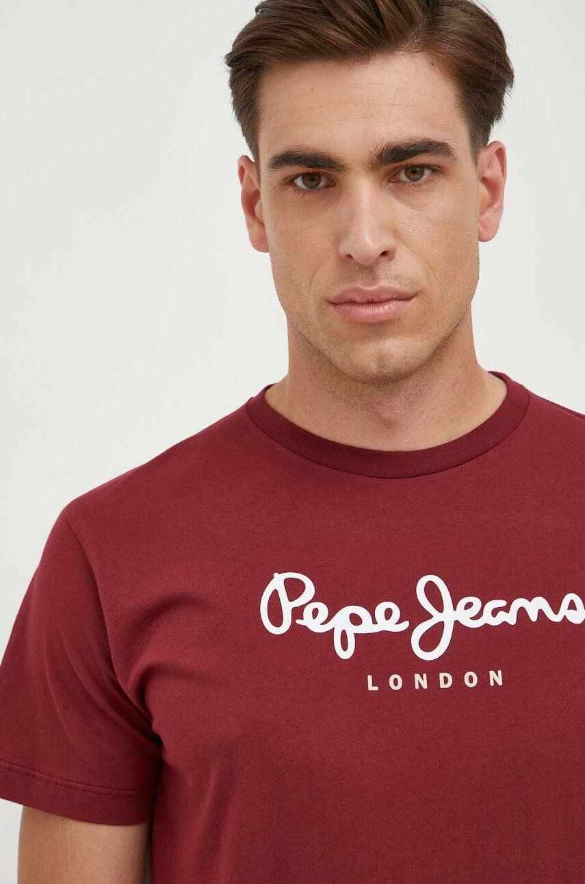 Pepe Jeans tricou din bumbac Eggo culoarea bordo, cu imprimeu