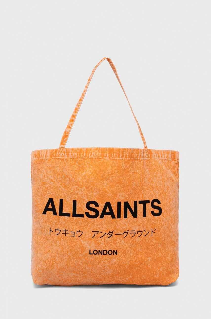 AllSaints geanta de bumbac culoarea portocaliu