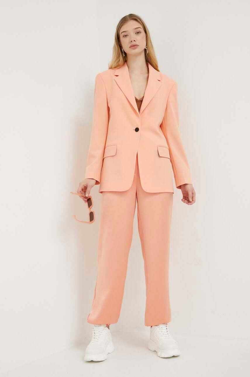 HUGO pantaloni femei, culoarea portocaliu, drept, high waist