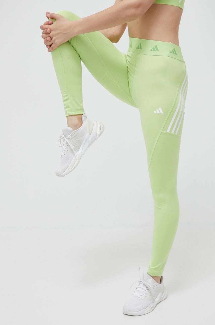 adidas Performance leggins de antrenament Techfit Hyperglam culoarea verde, cu imprimeu