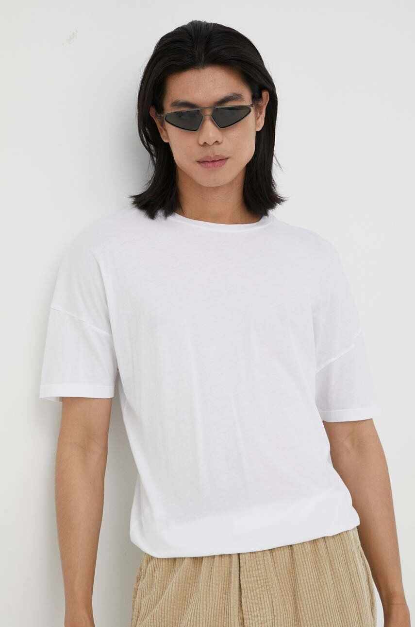 American Vintage tricou din bumbac culoarea alb, neted