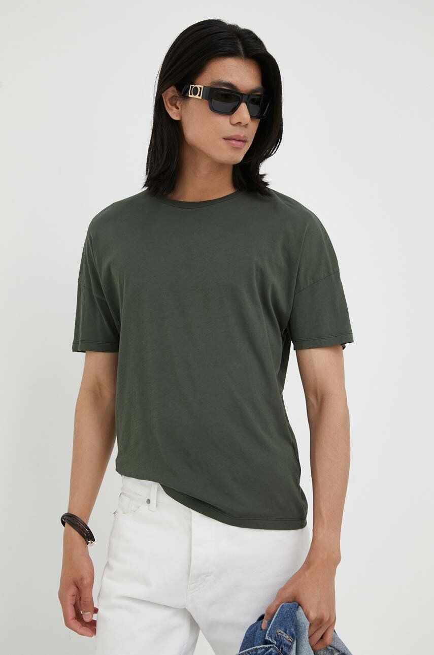 American Vintage tricou din bumbac culoarea verde, neted