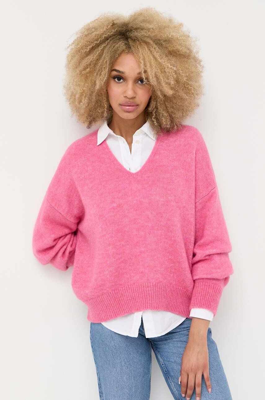 BOSS pulover de lana femei, culoarea roz, călduros