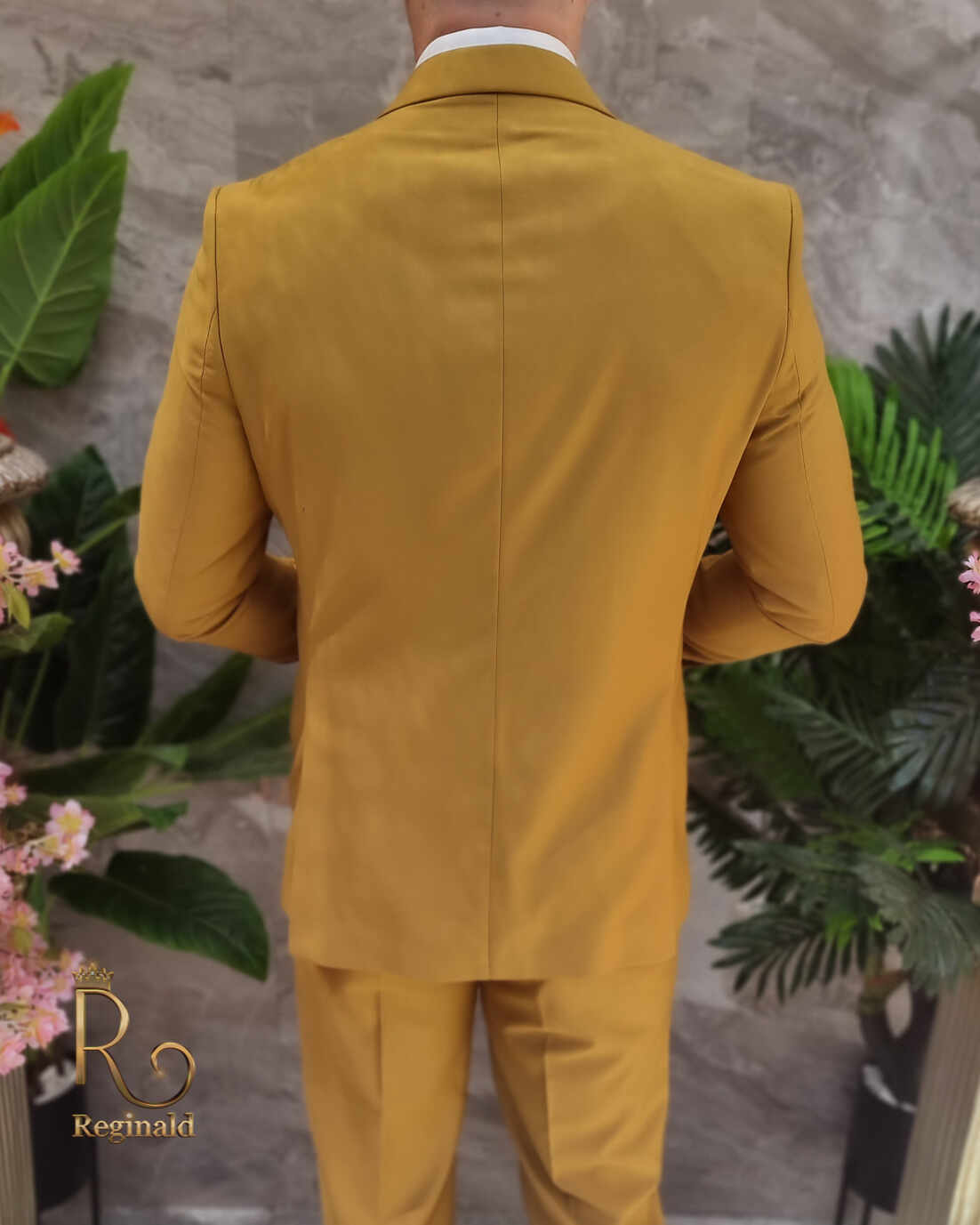 Costum de barbati galben-mustar-Sacou, Vesta si Pantalon - C4101