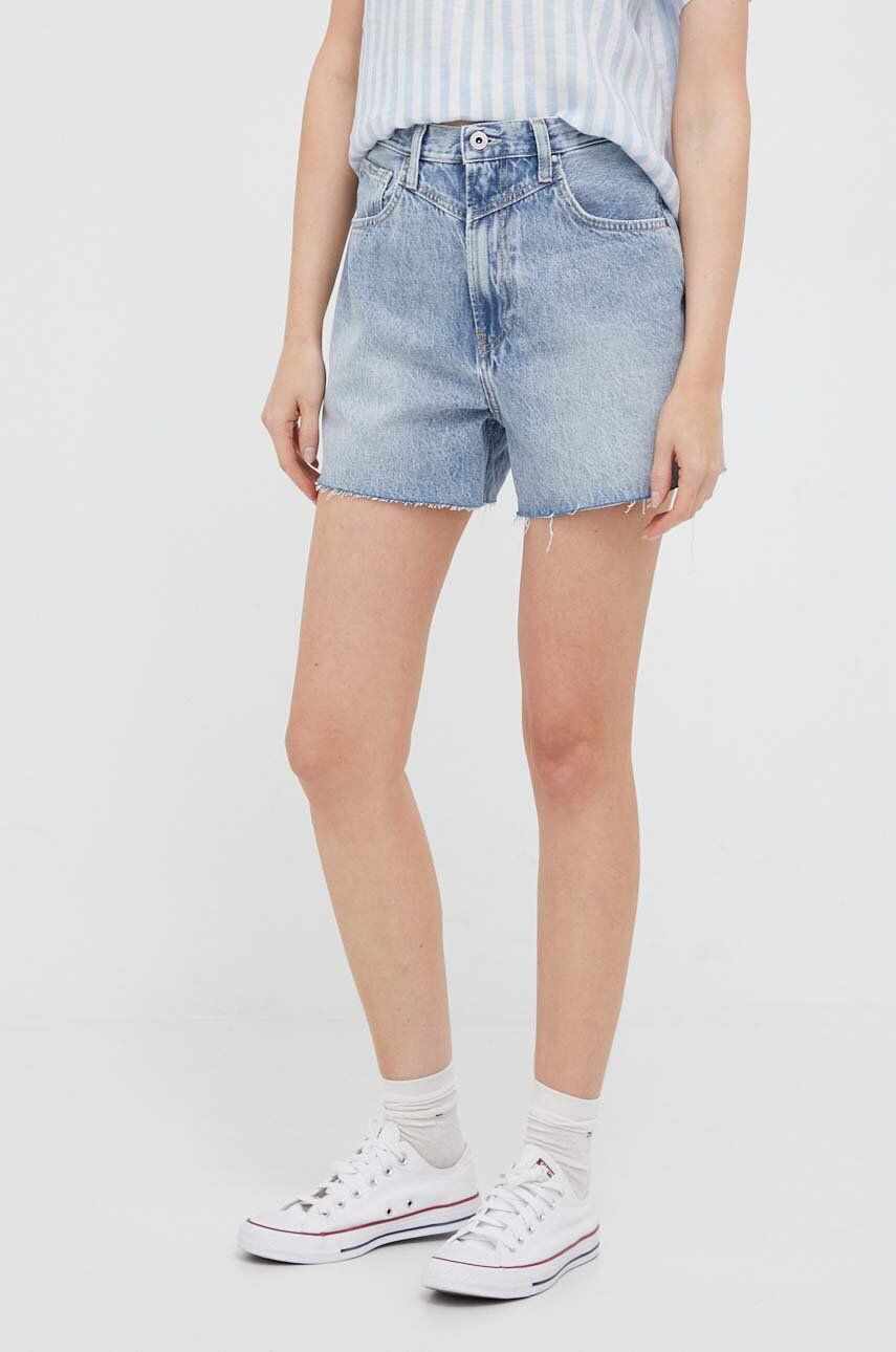 Pepe Jeans pantaloni scurti jeans RACHEL femei, neted, high waist