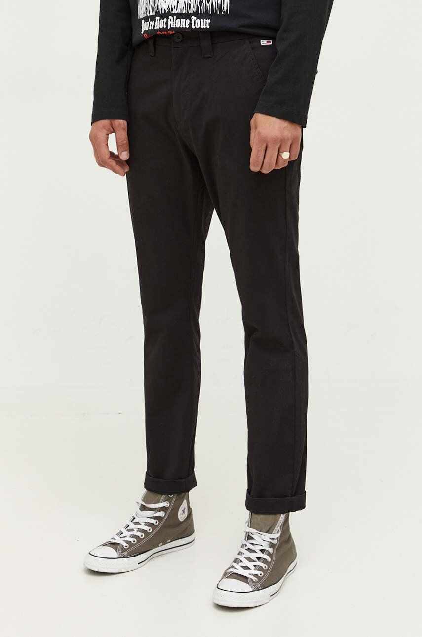 Tommy Jeans pantaloni barbati, culoarea negru, cu fason chinos