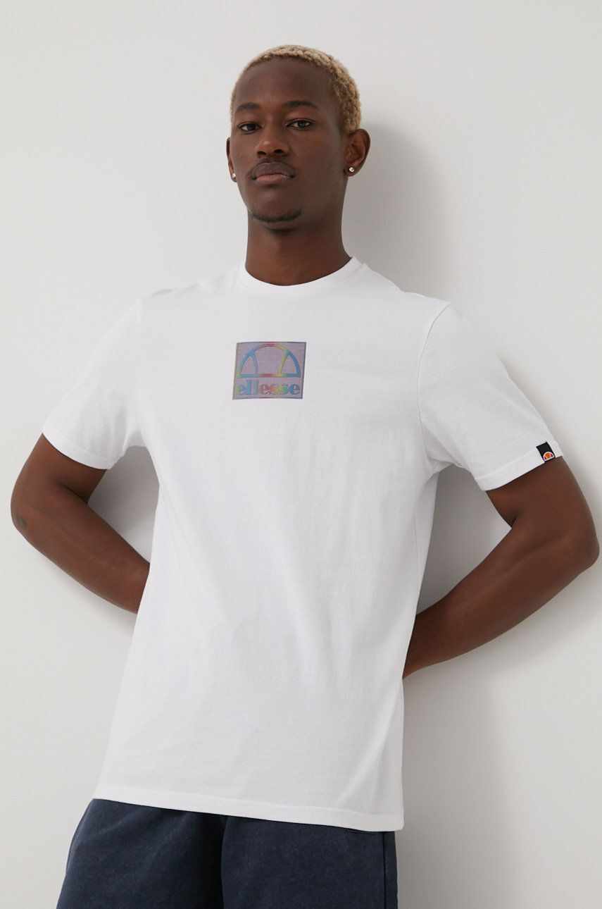 Ellesse tricou din bumbac culoarea alb, cu imprimeu SHM13829-WHITE