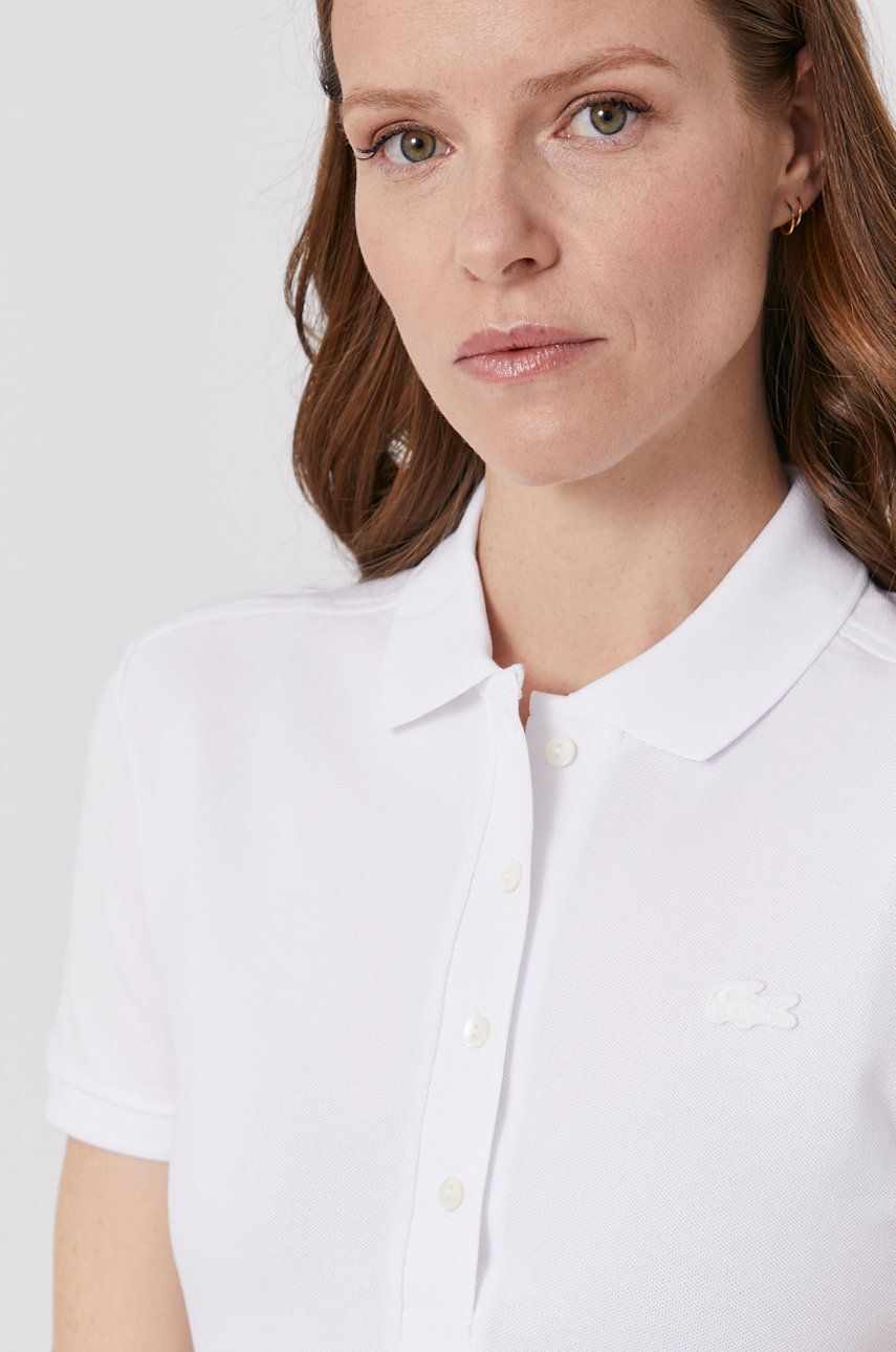 Lacoste tricou femei, culoarea alb, cu guler PF5462-001
