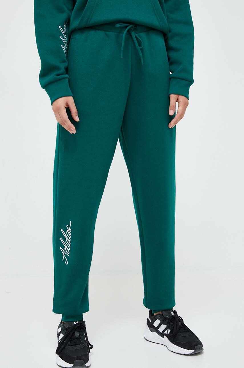 adidas pantaloni de trening culoarea verde, cu imprimeu