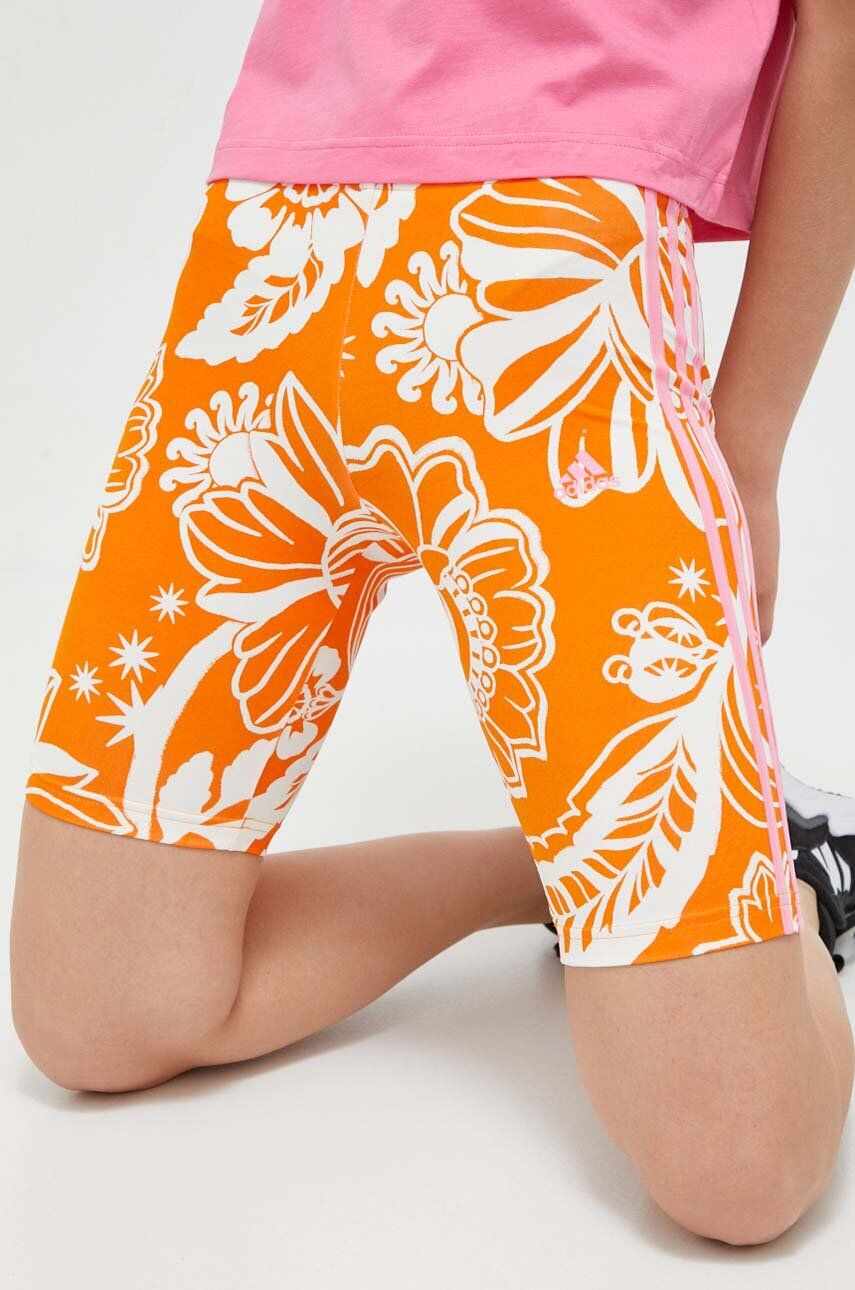 adidas pantaloni scurti Farm femei, culoarea portocaliu, modelator, high waist