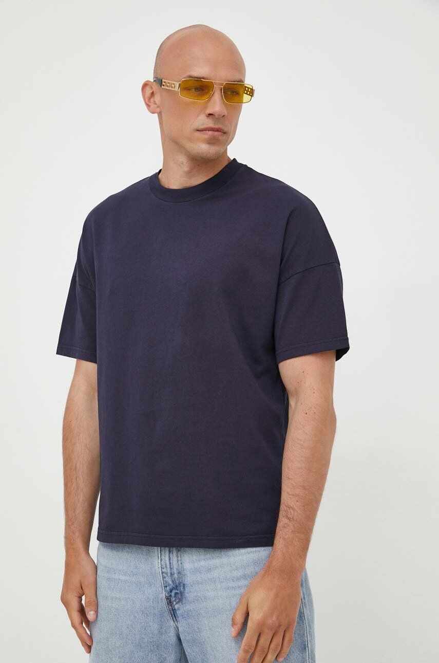 American Vintage tricou din bumbac culoarea albastru marin, neted