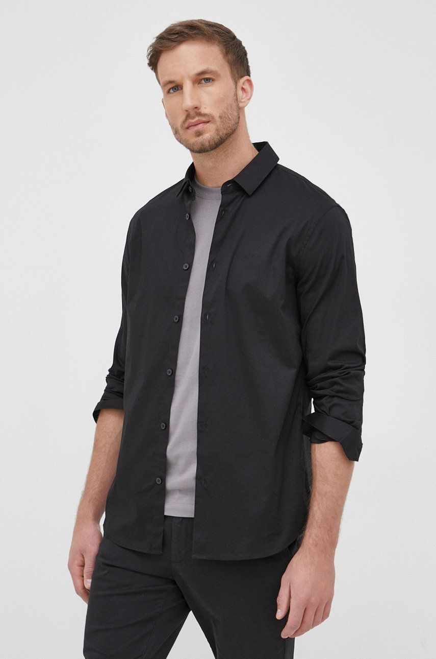 Armani Exchange camasa barbati, culoarea negru, cu guler clasic, slim