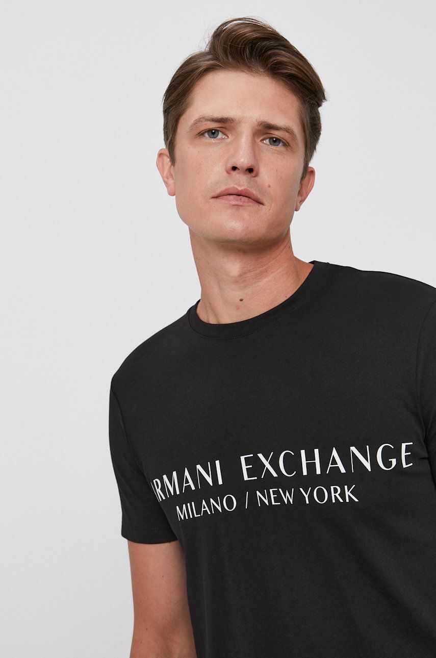 Armani Exchange Tricou bărbați, culoarea negru, cu imprimeu