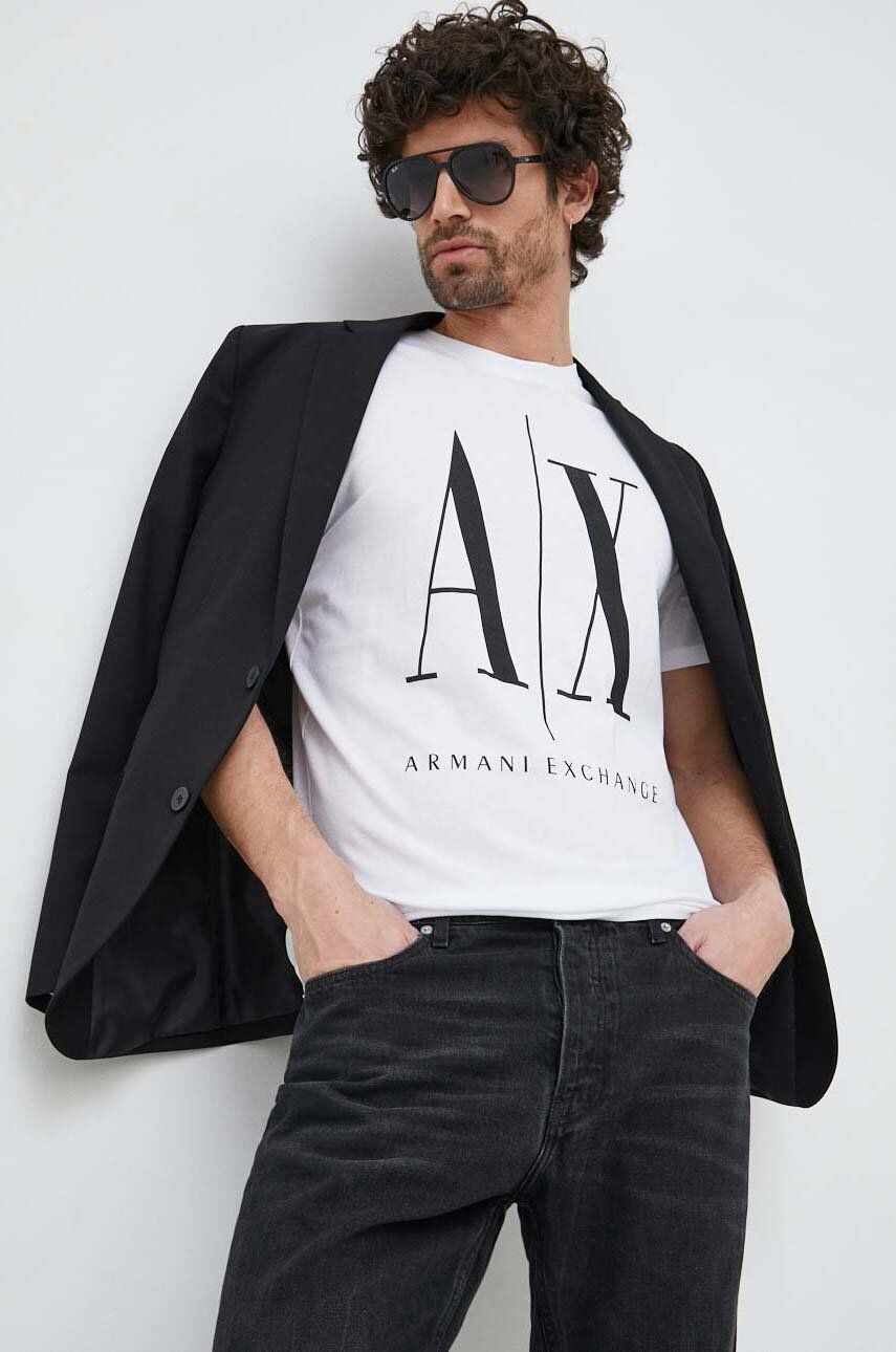 Armani Exchange tricou din bumbac Culoarea alb, cu imprimeu
