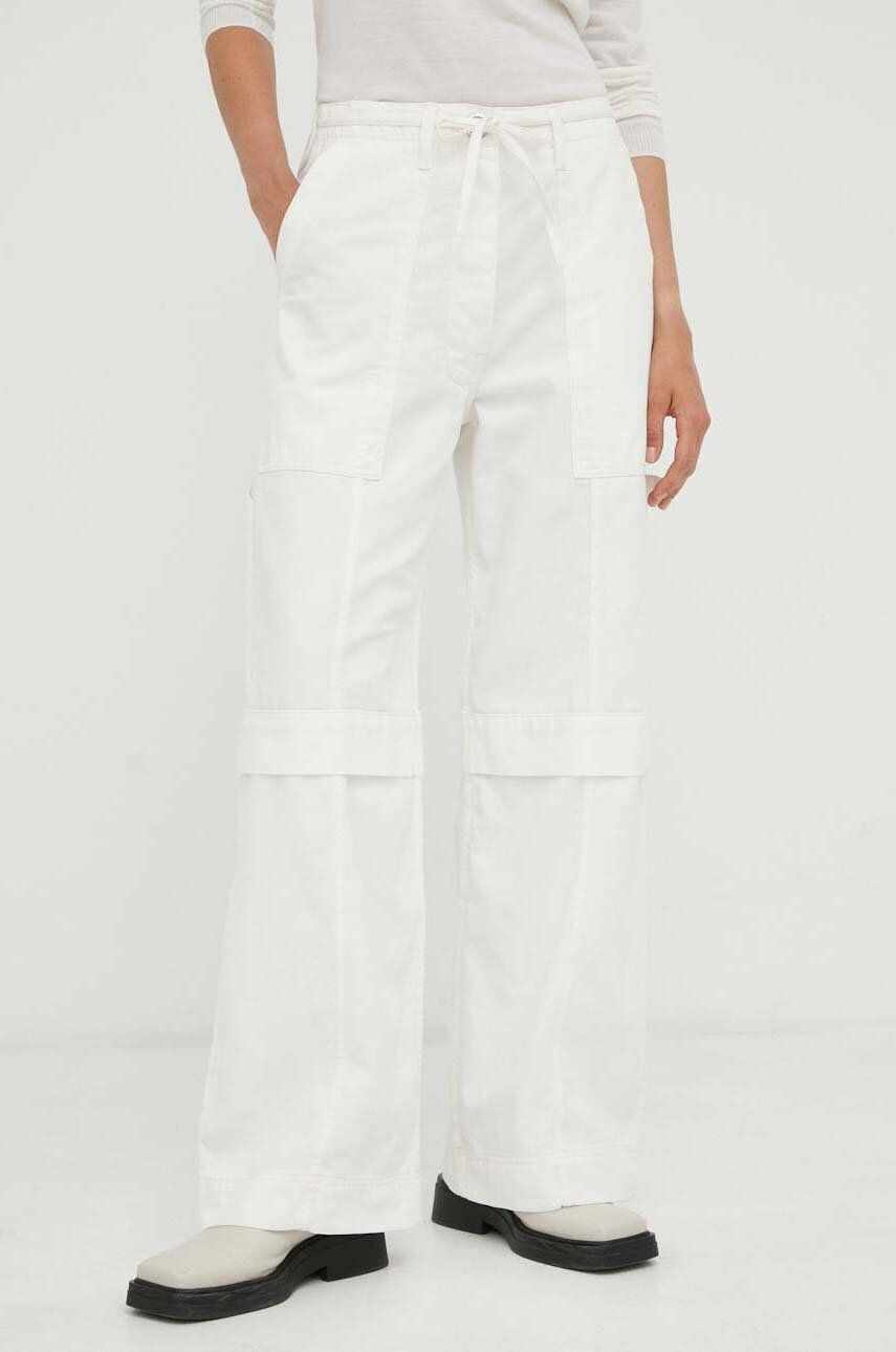 Day Birger et Mikkelsen pantaloni de bumbac culoarea alb, lat, high waist