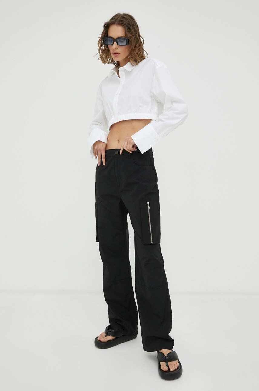 Herskind pantaloni Tilly femei, culoarea negru, lat, high waist