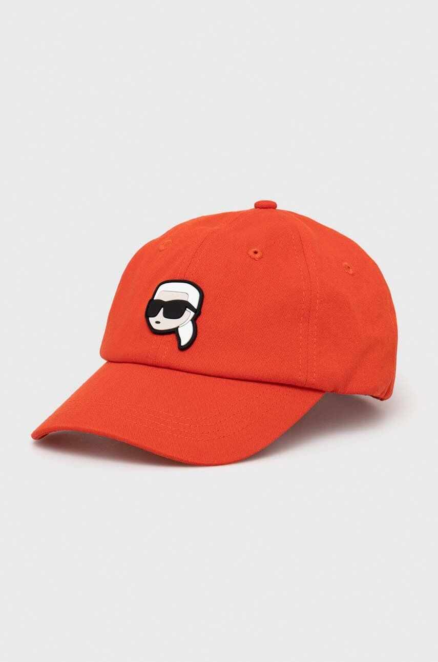 Karl Lagerfeld șapcă de baseball din bumbac culoarea portocaliu, cu imprimeu
