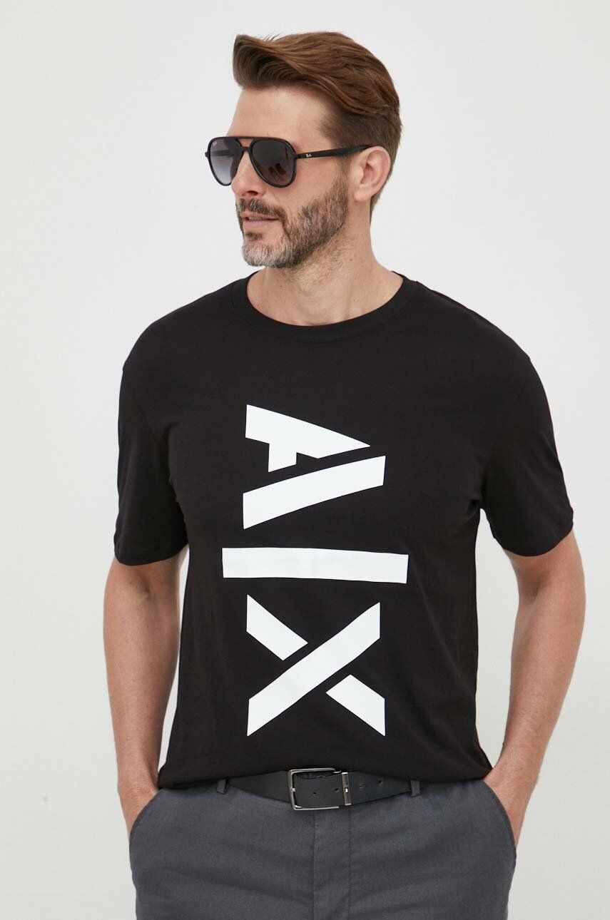 Armani Exchange tricou din bumbac culoarea negru, cu imprimeu