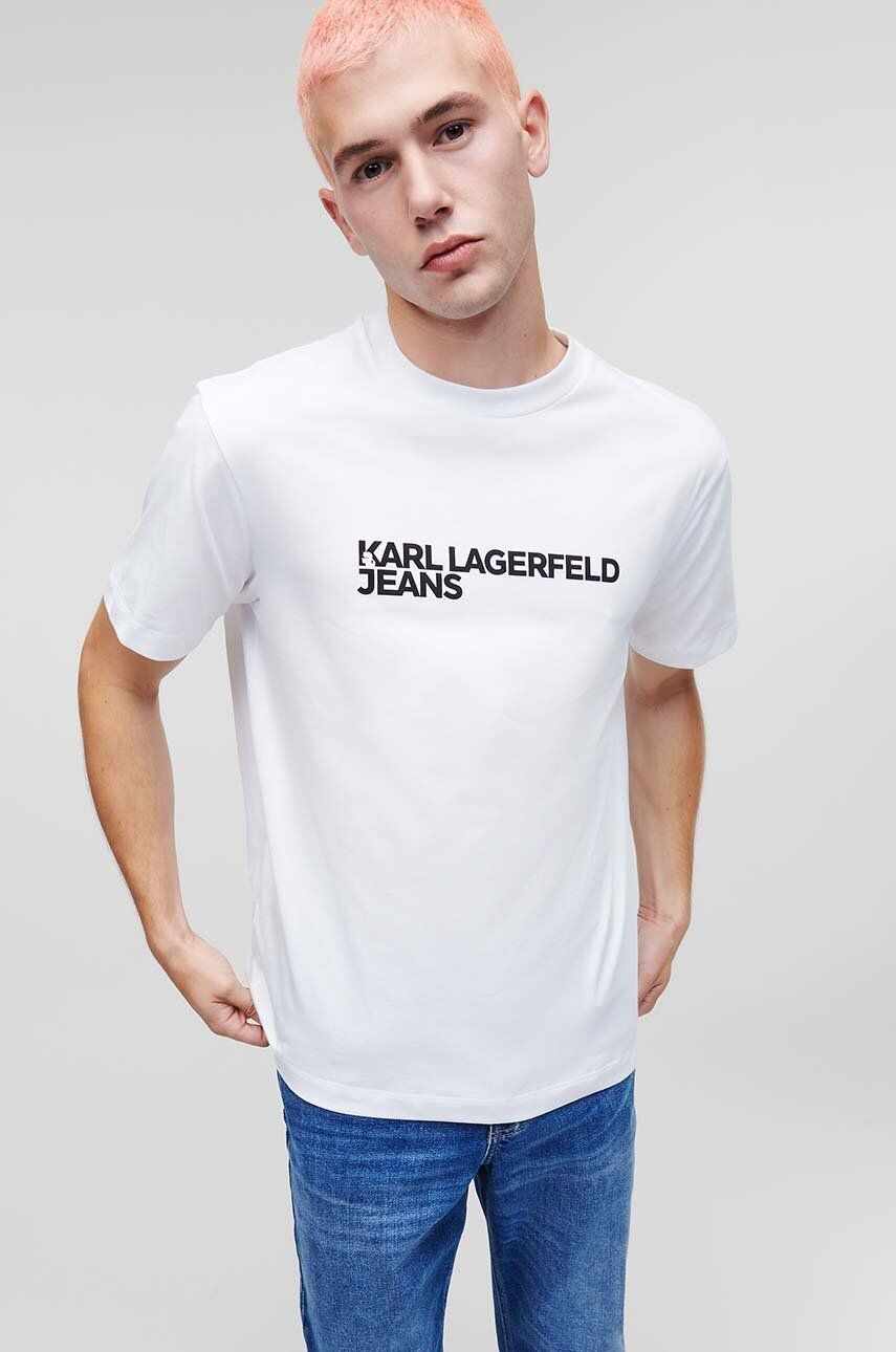Karl Lagerfeld Jeans tricou din bumbac culoarea alb, cu imprimeu