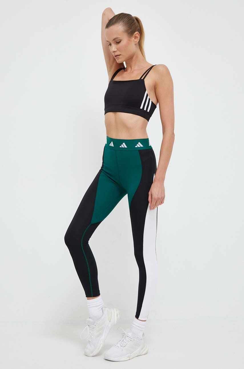 adidas Performance leggins de antrenament Techfit Colorblock culoarea verde, modelator