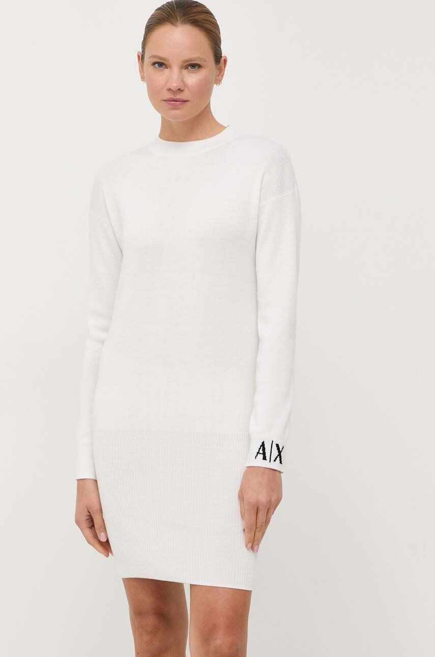 Armani Exchange rochie din lana culoarea bej, midi, drept