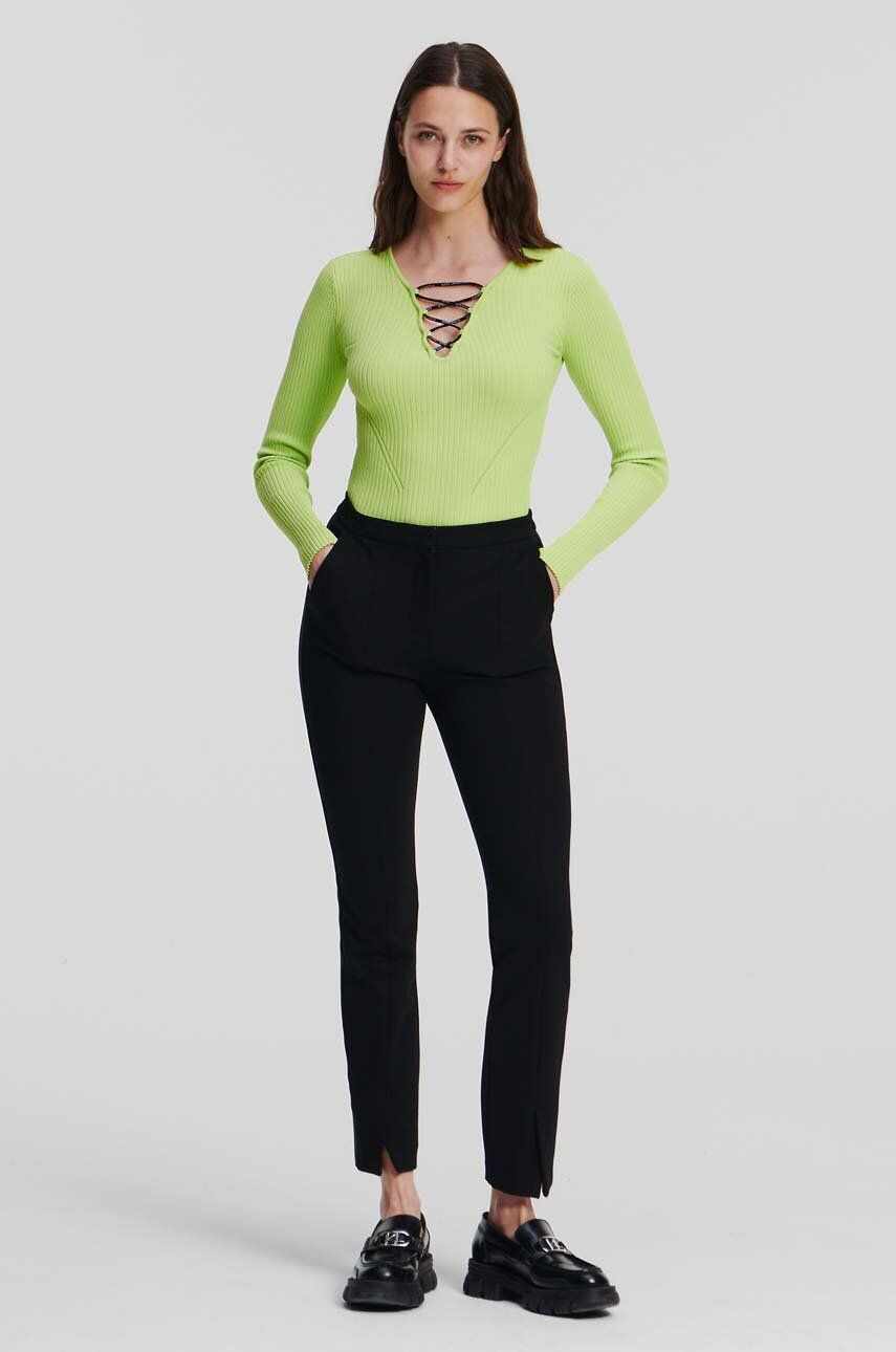 Karl Lagerfeld pantaloni femei, culoarea negru, drept, medium waist
