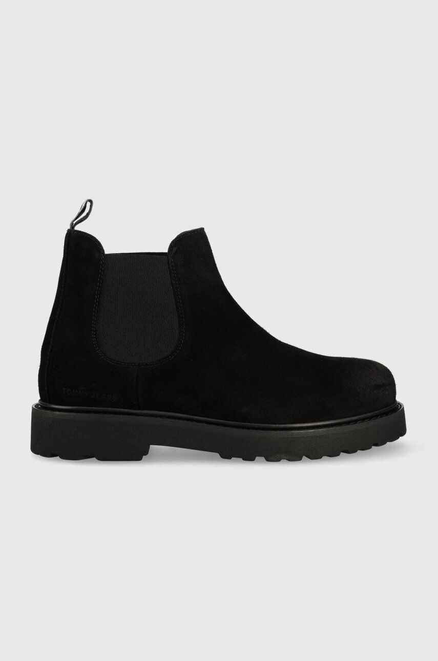 Tommy Jeans botine din piele intoarsa TJM CHELSEA HIGH BOOT barbati, culoarea negru, EM0EM01205