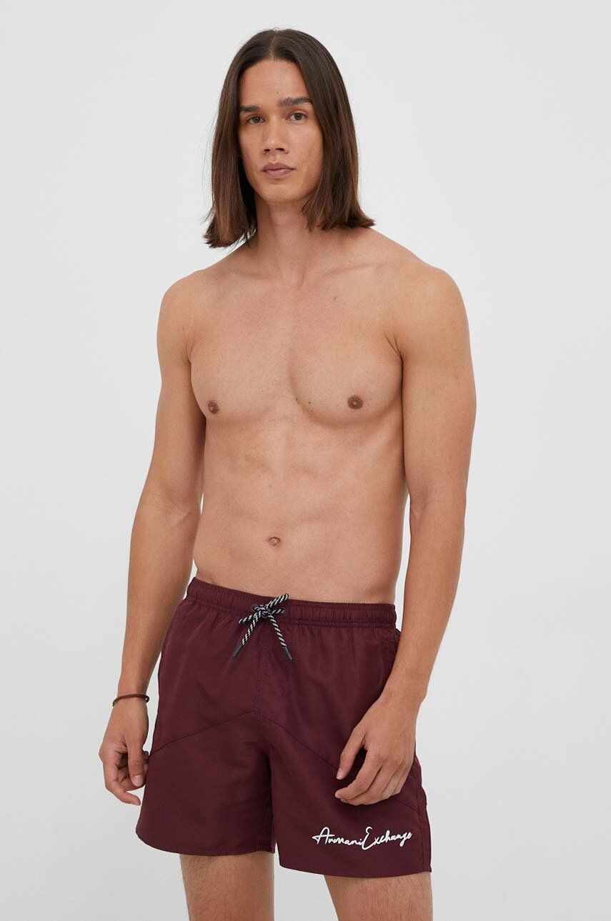 Armani Exchange pantaloni scurti de baie culoarea bordo