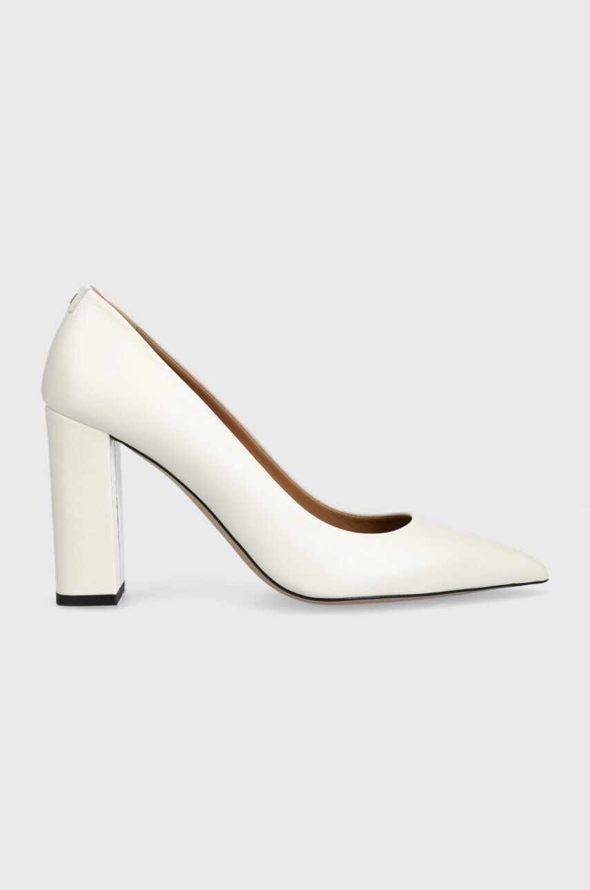 BOSS pantofi de piele Janet Chunky culoarea alb, cu toc drept, 50504566