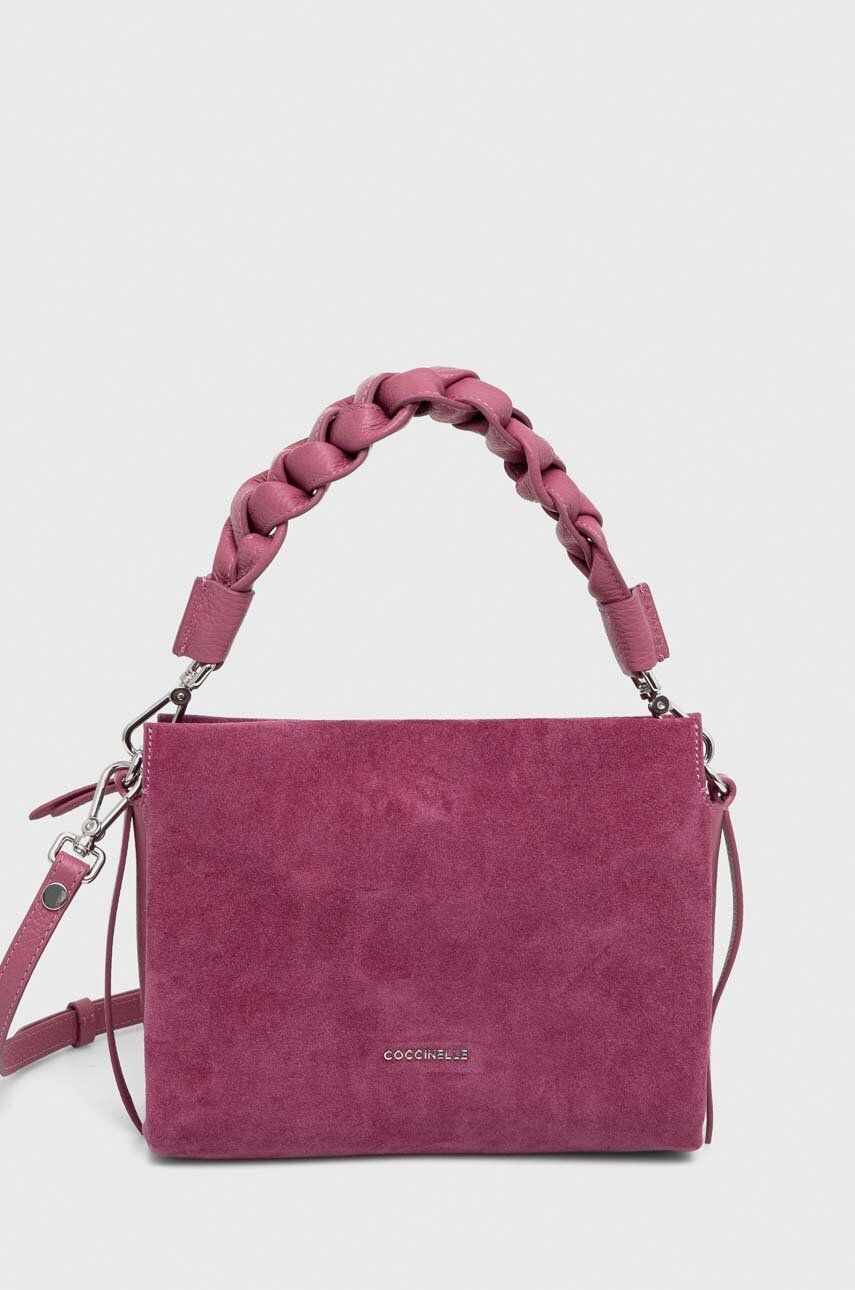 Coccinelle geanta de mana din piele intoarsa culoarea roz