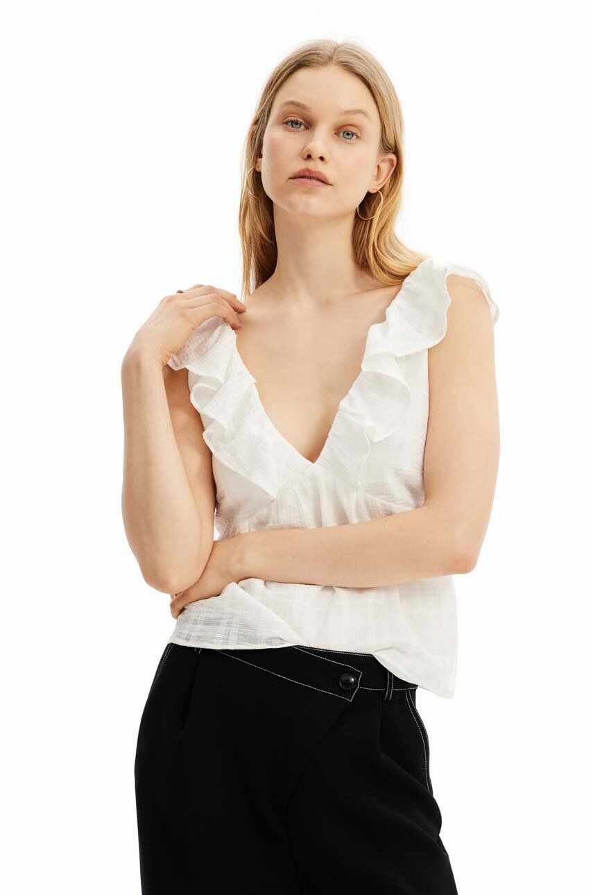 Desigual bluza femei, culoarea alb, neted