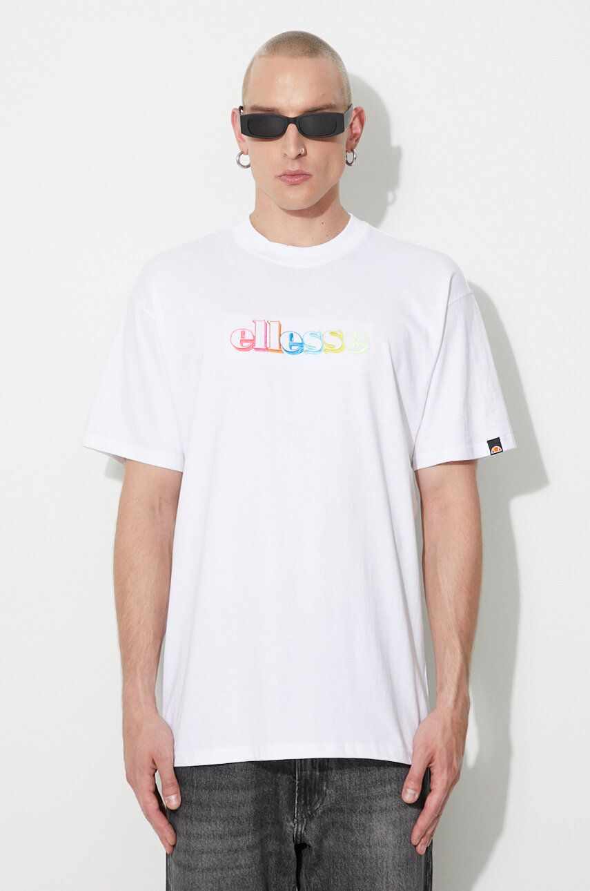 Ellesse tricou din bumbac culoarea alb, cu imprimeu SHR17642-BLACK