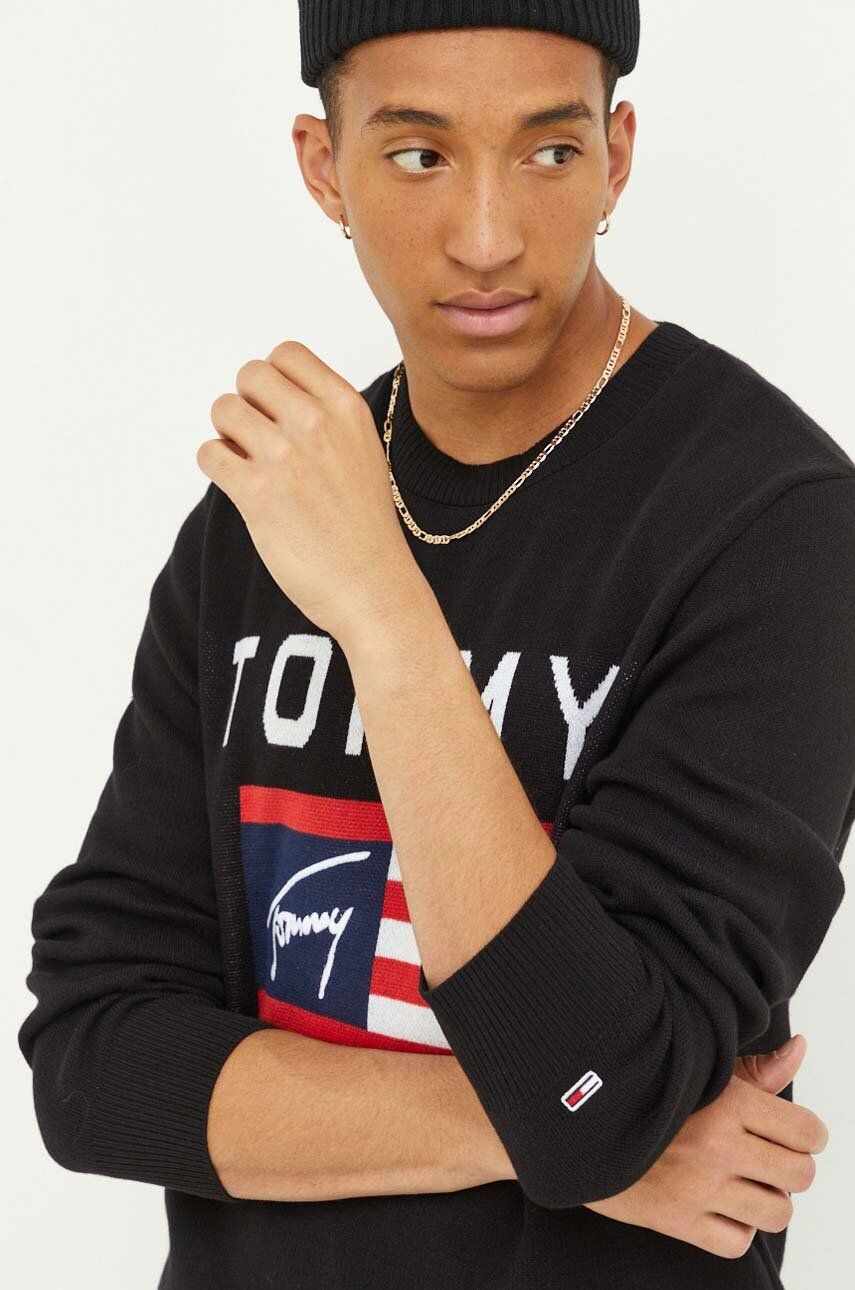 Tommy Jeans pulover de bumbac culoarea negru