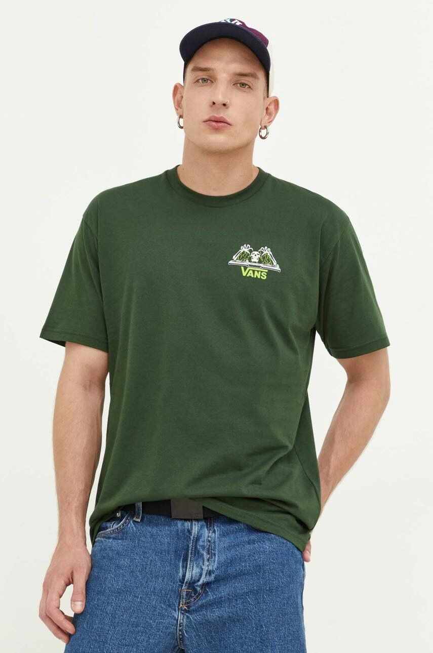 Vans tricou din bumbac culoarea verde, cu imprimeu