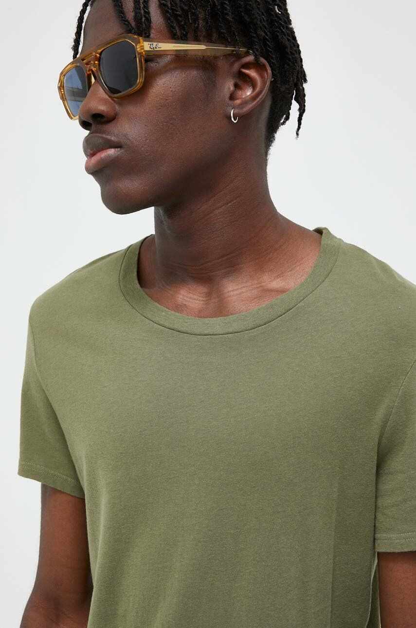 American Vintage tricou din bumbac culoarea verde, neted