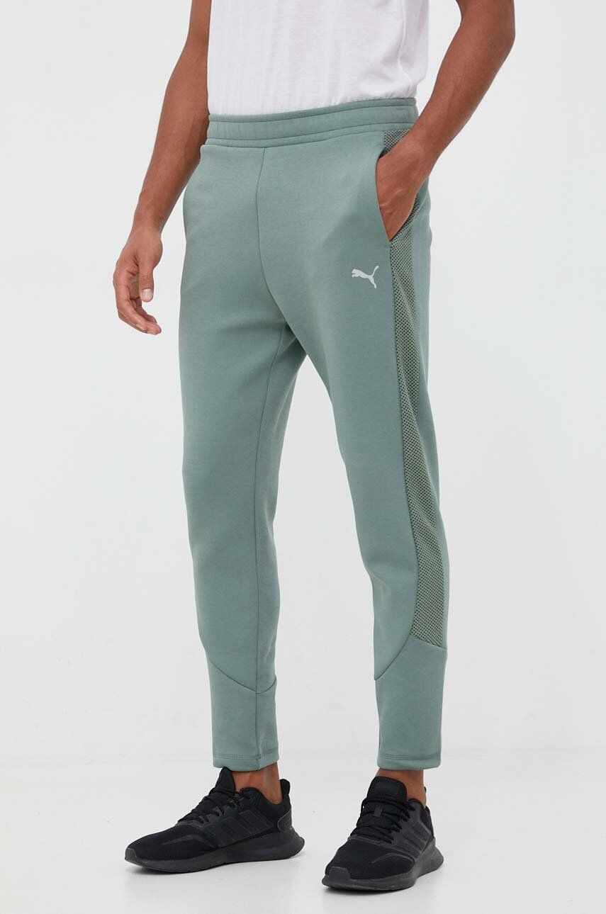 Puma pantaloni de antrenament Evostripe culoarea verde, neted